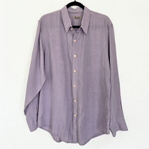 FLAX Linen Oversized Loose Button Up Lavender Purple Top, M